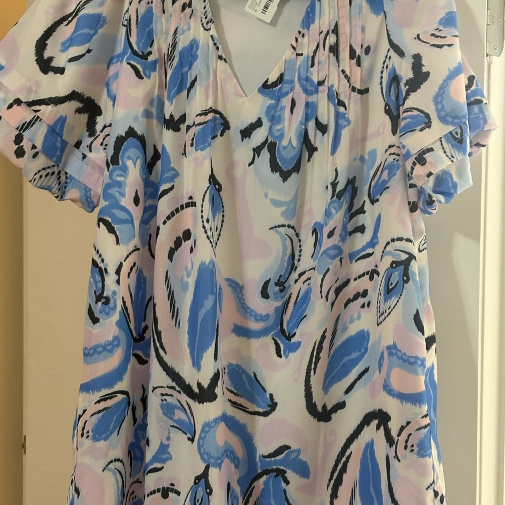 Floral V-Neck Women dress by Joy Joy in Blue and Pink